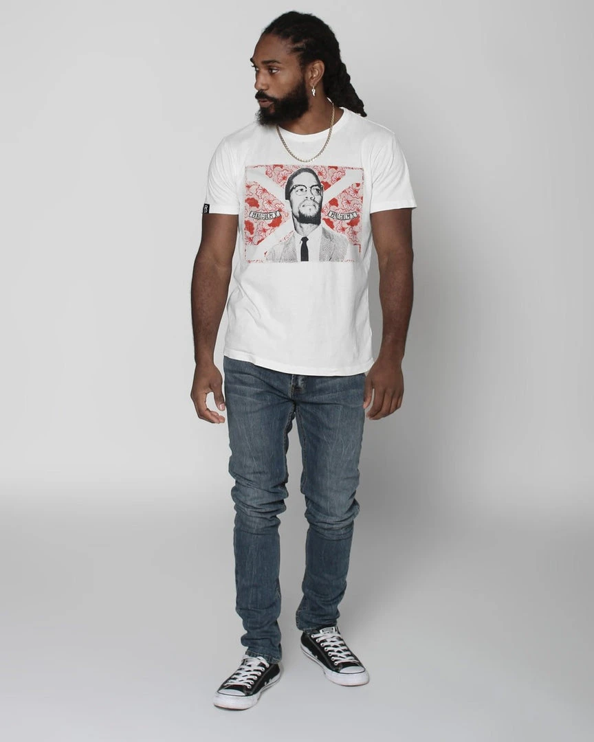 Malcolm X Photo Tribute White Tee SPORT AND ICON 5 Malcolm X Photo Tribute White Tee SPORT AND ICON